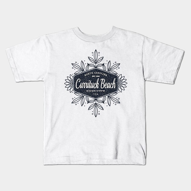 Currituck Beach, NC Summertime Floral Badge Kids T-Shirt by Contentarama